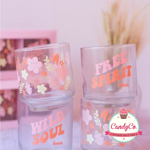 Fuera Verdulero mineral Set de 4 Vasos de Vidrio con Frases en CandyCo Tienda Online